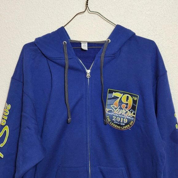 STURGIS MOTORCYCLE RALLY 2019 Blue ZIP UP MEN'S HOODIE 79th Black Hill's LARGE - Picture 3 of 16